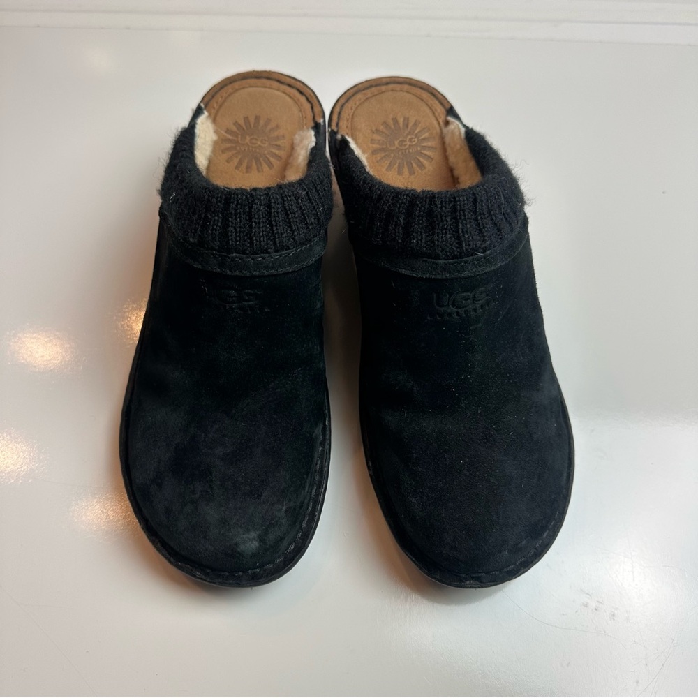 UGG Australia Gael 1934 Black Suede Shearling Wedge Mule Clogs Y2K Size 8 - Picture 4 of 9